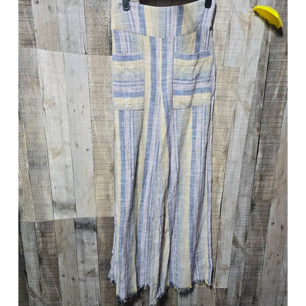 Free People FP Moonlight Linen Blend Stripe Wide Leg Pants Small Boho Festival - Picture 2 of 5